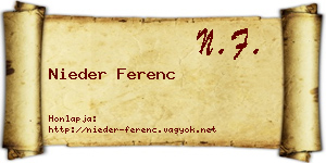 Nieder Ferenc névjegykártya
